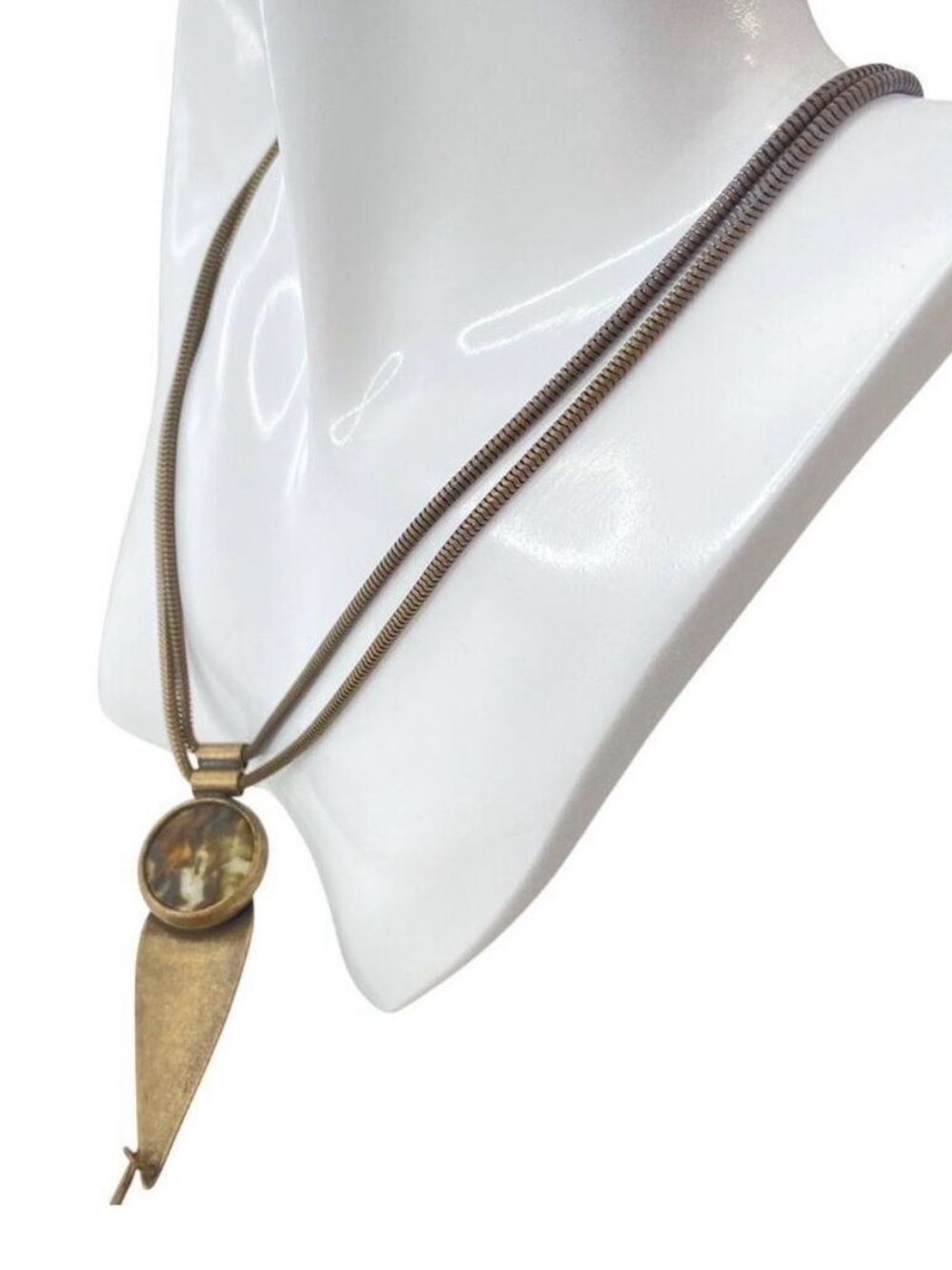 Y2K Revival Kien Canadian Montreal Modernist Brass-Tone Pendant Necklace W/ Resi